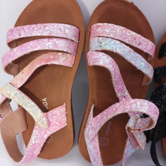 2 Pairs Mini Moda Velcro Glitter Sparkle Strappy Sandals - Picture 2 of 7